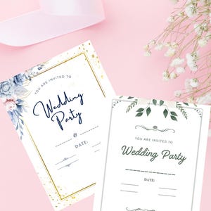 Carte d'invitation mariage à personnaliser Modèle floral élégant ensemble de 2 avec deux options format pliable ou mini