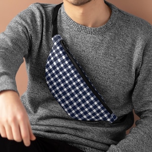 Navy Gingham Fanny Pack Trendy Travel Accessory Perfect for Festivals Casual Outings Outdoor Adventures Gift for him Gift for Mother&#39;s Day