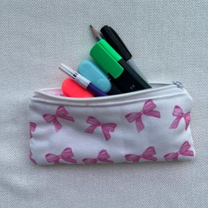 Pink Bow Pencil & Glasses Case Quilted Zipper Pouch| Small Card Holder Wallet | Cosmetic Pouch | Card Lipstick Wallet Pouch| Back to School