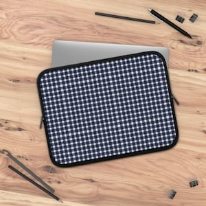 Gingham Laptop Sleeve Navy Checkered Laptop Sleeve Stylish Tech Case Gift for him Office Accessory Trendy Protector Cozy Style Laptop Sleeve