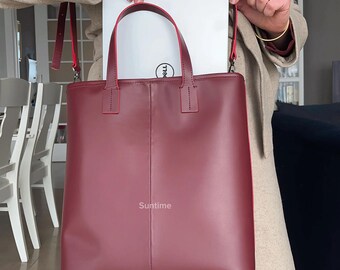 Bolso Tote de Piel Genuina Evi con Charm: Bolso de Piel Personalizado con Iniciales Bolso de Trabajo Hecho a Mano