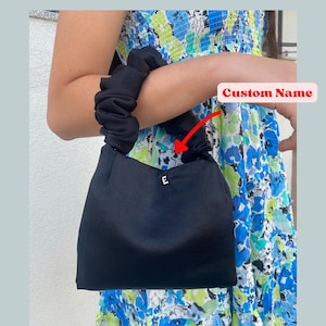 Custom Luxury Satin Evening Bag Black Satin Classic Evening Statement Bag Eyecathing Dinner Satin Bag Scrunchie Satin Bag