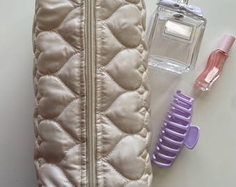 Handmade Oversized Quilted Heart Makeup Bag: Travel Cosmetic Pouch