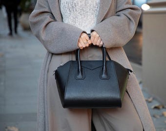 Bolso Mimi de piel auténtica negra personalizado para mujer: bandolera con monograma y nombre personalizado, bolso de piel turca hecho a mano, regalo para ella