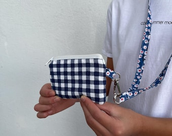 Cartera de tela de cuadros vichy personalizada y hecha a mano con cordón: elegante cartera de profesora con cordón, fácil acceso, elegante cartera de cuadros vichy