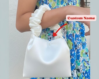 Bolso de noche de satén blanco personalizado, bolso de boda de satén de lujo, bolso para damas de honor, bolso hecho a mano para eventos, bolso nupcial de satén de seda orgánica