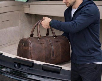 Bolsa de fin de semana de cuero genuino personalizada: bolsa de gimnasio personalizada, accesorios de viaje de lujo para hombres.