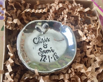Personalized trinket dish-ring dish- custom wedding gift- baptism gift with personalization- ring bearer dish- traditional anniversary gift