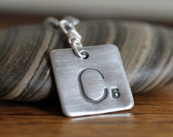 personalized family necklace - silver scrabble tile - hand stamped jewelry - gift idea for mom