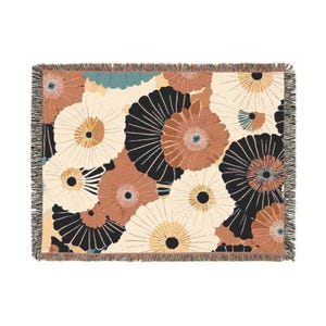 Retro Floral Woven Blanket, Bold Mid-Century Style Cotton Throw, Colorful Boho Decor for Sofa or Bed, Spring Gift for Her image 6