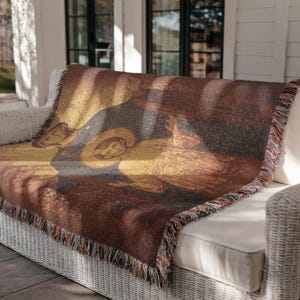 Catholic Icon Blanket, Mary and Jesus Christ Tapestry Throw, Faith Gift for Religious Mom or Grandma, Church Decor Blanket