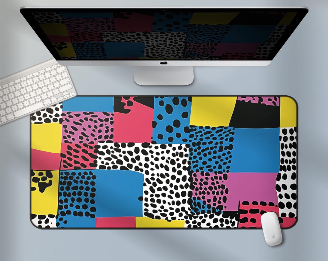 Retro Color Desk Mat, Pop Art Patchwork Mouse Pad, Funky Office Decor ...