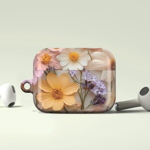 Pressed Flower AirPods Case with Soft Spring Floral Design, Realistic Dried Bloom Aesthetic, AirPods Pro Gift for Her or Nature Lovers