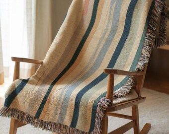 Zuidwestelijk gestreepte geweven deken, bohodeken voor bank of bed, kleurrijk gezellig decor, zomerse sfeer, housewarmingcadeau