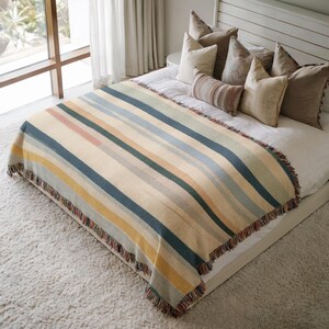 Southwestern Striped Woven Blanket, Boho Throw for Couch or Bed, Colorful Cozy Decor, Summer Vibes, Housewarming Gift