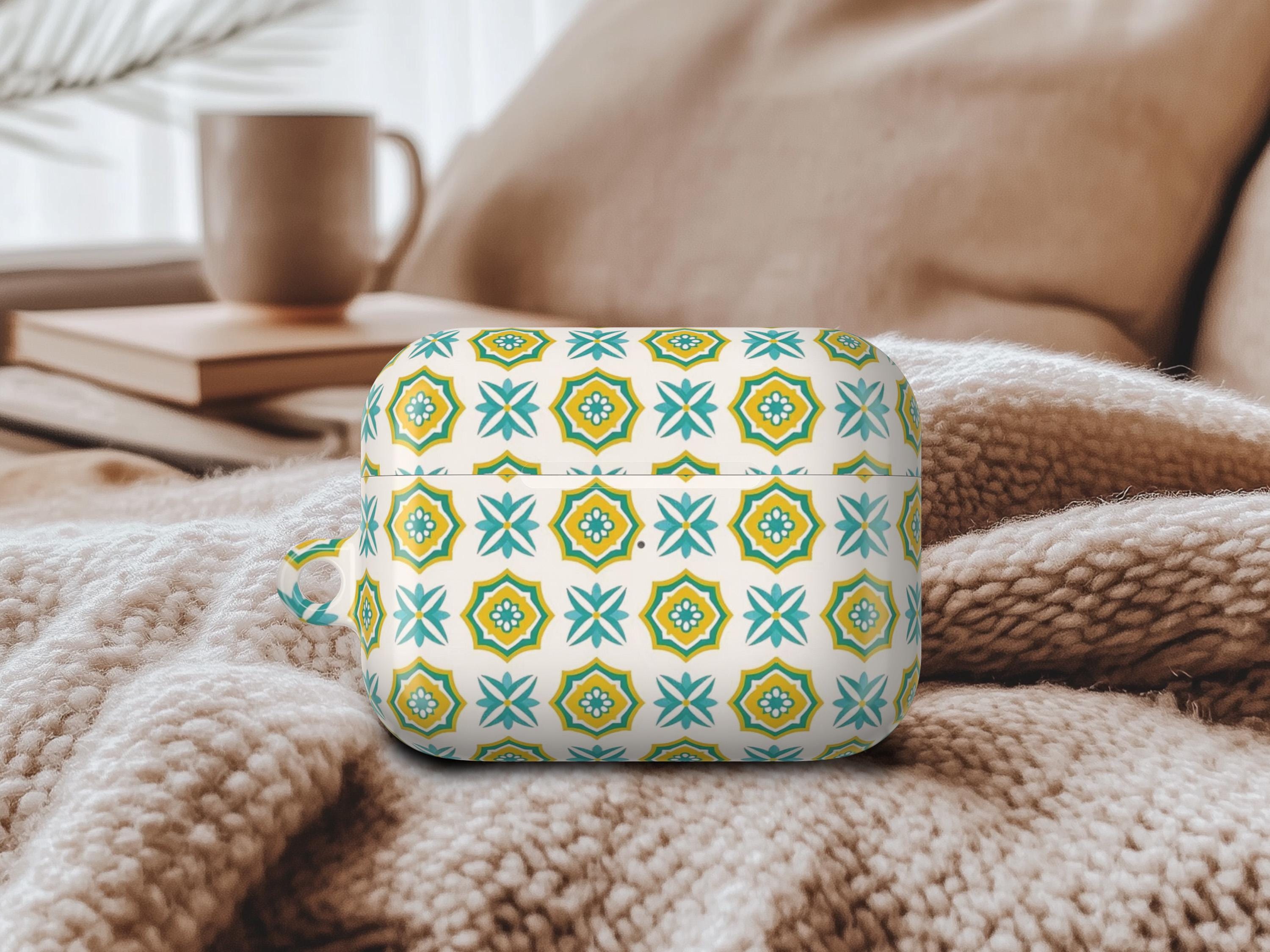 Teal Yellow Tile Airpods Pro 2 Case, Vintage Floral Geometric
