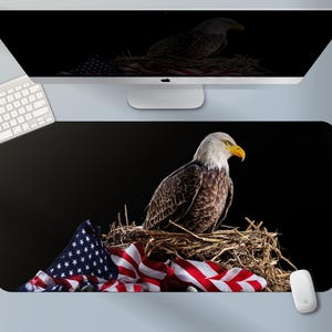 Patriotic Eagle Desk Mat, American Flag and Bald Eagle Design, Extended Mouse Pad, Gift for Him, Military Office Decor