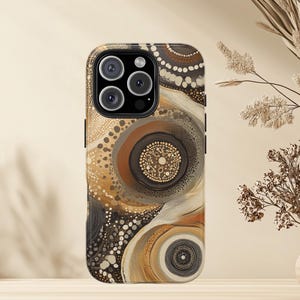 Boho Abstract Earth Tone Phone Case, Neutral Circle Pattern Case for iPhone And Galaxy S, Warm Tribal Aesthetic Protective Cover