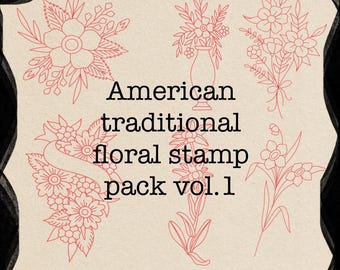 Procreate American Traditional Flower Tattoo Stamps