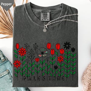 Comfort Colors Wildflower Palestine Shirt, Palestine Flowers Flag, Solidarity tee, Save Gaza, Support Palestine, Human Rights, Olive T Shirt