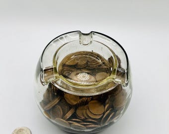Vintage Glass Ashtray Filled with Unsearched Wheat Pennies