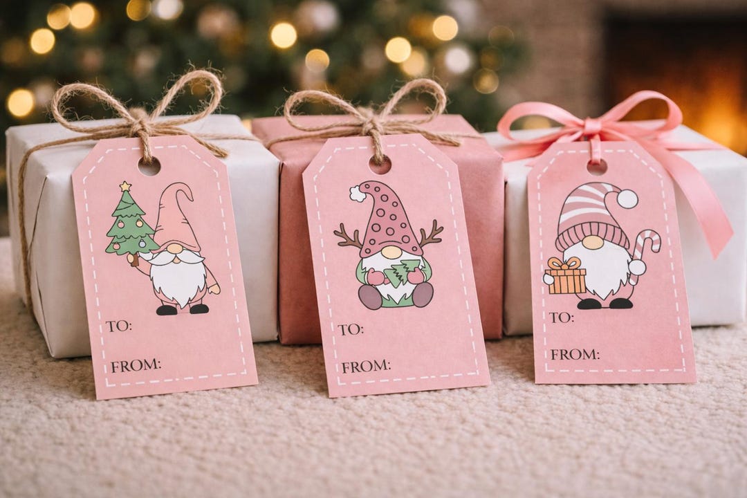 Pink Gnome Christmas Gift Tags Printable | Cute Holiday Gift Tags | to ...