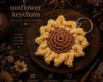 Handmade Crochet Sunflower Keychain | Boho Bag Charm