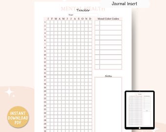 Yearly Mood Tracker Chart, Daily Mental Health Tracker, Emotions Tracker, Printable Mood Chart, Journal Page, A4/A5/Letter/Half Letter Size