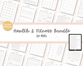 Health And Fitness Planner Bundle, Printable Fitness Journal, Meal Planner, Workout Planner, Step Tracker, Habit Tracker and more, 20 PDFs