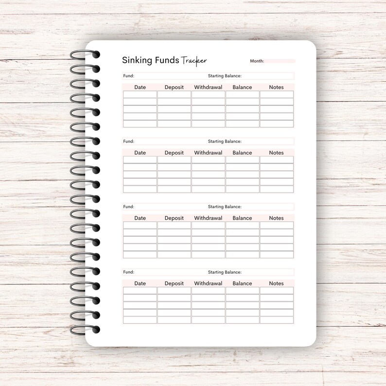 Monthly Sinking Funds Tracker, Printable Account Tracker, Savings Log ...