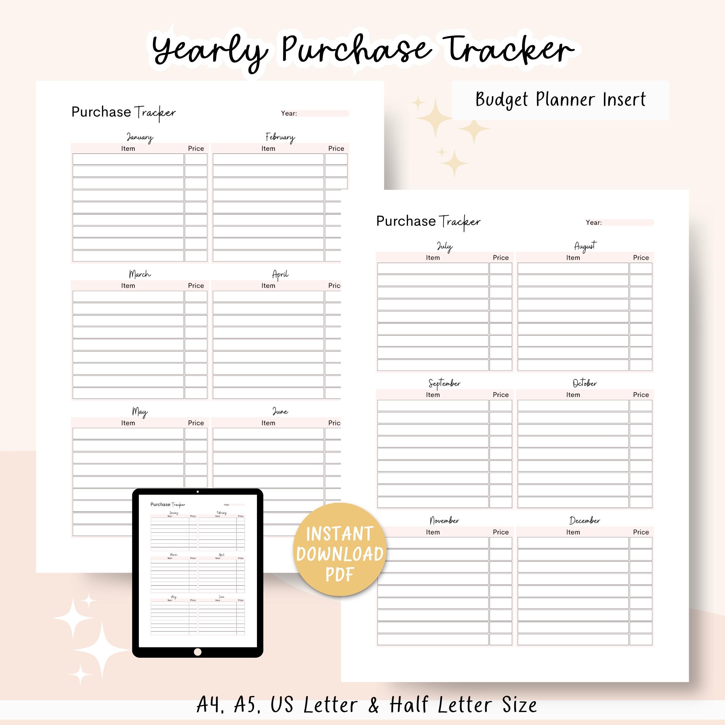 Purchase Tracker Form.pdf Annual Purchase Tracker Printable, Expense Tracker, Spending Tracker ...