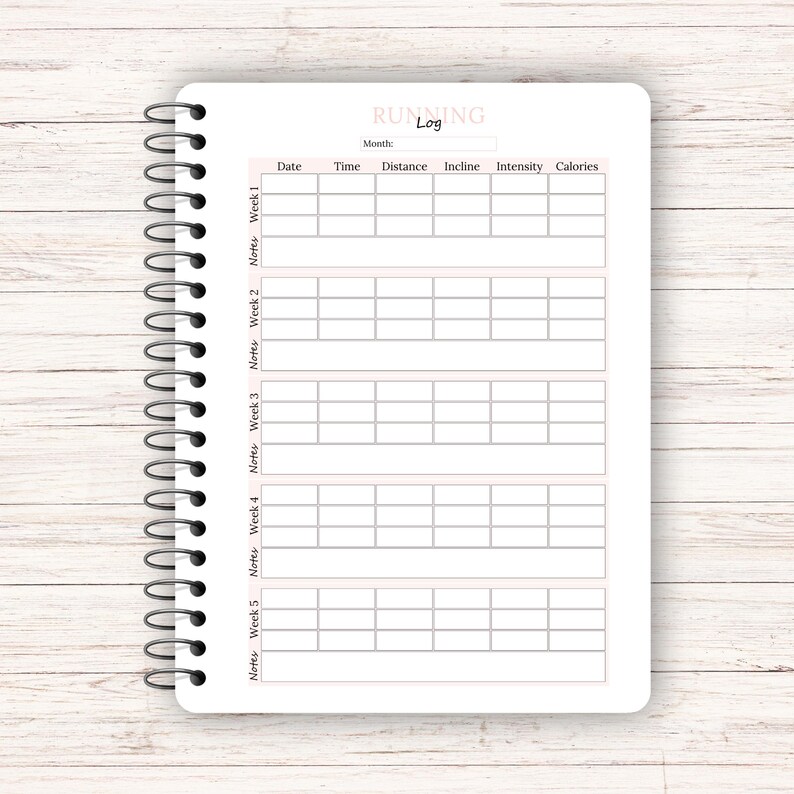 Cardio Training Log, Printable Running Log, Exercise Tracker, Monthly ...
