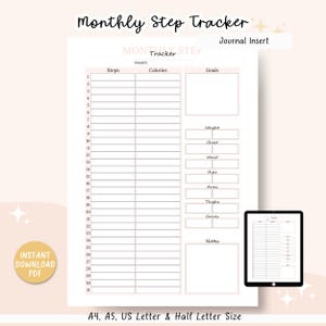 Daily Step Tracker, Monthly Step Challenge, Printable Step Log, Wellness Tracker, Fitness Challenge, A4, A5, US Letter & Half Letter PDF