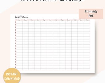 Planificador anual imprimible, resumen anual, planificador anual, planificador de cumpleaños, planificador de eventos, calendario, A4/A5/carta/media carta (PDF)