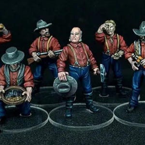 Gold Diggers x 6  Wild West Wargames 32mm Dead Man&#39;s Hand, Blackwater Gulch Gunfighter&#39;s Ball UNPAINTED