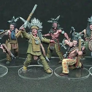 Sioux MIniatures on foot x 7 Wild West Wargames 32mm Dead Man&#39;s Hand, Blackwater Gulch Gunfighter&#39;s Ball UNPAINTED