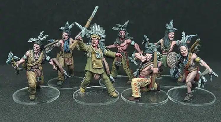 Sioux MIniatures on foot x 7 Wild West Wargames 32mm Dead Man's Hand, Blackwater Gulch Gunfighter's Ball UNPAINTED