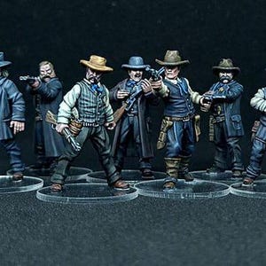 US Marshals on foot x 7  Wild West Wargames 32mm Dead Man&#39;s Hand, Blackwater Gulch Gunfighter&#39;s Ball UNPAINTED