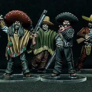 Mexican Outlaws on foot x 7  Wild West Wargames 32mm Dead Man&#39;s Hand, Blackwater Gulch Gunfighter&#39;s Ball UNPAINTED