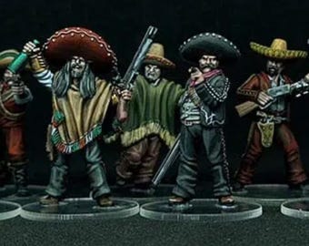 Mexican Outlaws on foot x 7  Wild West Wargames 32mm Dead Man&#39;s Hand, Blackwater Gulch Gunfighter&#39;s Ball UNPAINTED