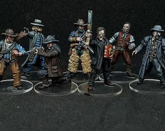 Bounty Hunters on foot x 7  Wild West Wargames 32mm Dead Man&#39;s Hand, Blackwater Gulch Gunfighter&#39;s Ball UNPAINTED