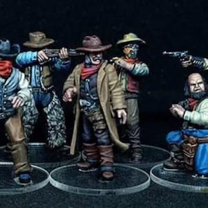 Outlaws foot x 7  Wild West Wargames 32mm Dead Man&#39;s Hand, Blackwater Gulch Gunfighter&#39;s Ball UNPAINTED