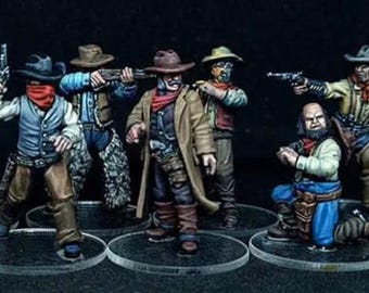 Outlaws foot x 7  Wild West Wargames 32mm Dead Man&#39;s Hand, Blackwater Gulch Gunfighter&#39;s Ball UNPAINTED