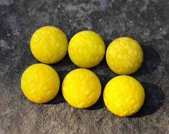 Yellow vintage 12mm glass buttons, vintage buttons, set of 6