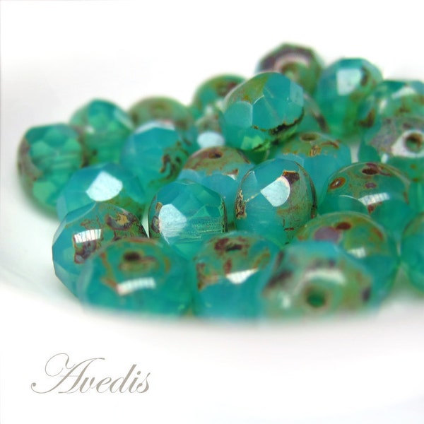 Picasso Czech glass beads - faceted donut - Milky emerald - 8X6mm - 10pcs NEW