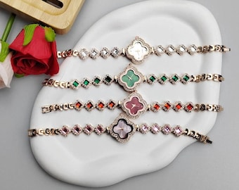 Women's Watch New Clover Fashion Decoration Quartz Watch Emerald Women's Watch Diamond Set Watch, Bracelet Style Watch, Gift