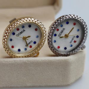 Oval Diamond Ring Watch: Waterproof Mini Clock, Adjustable Band
