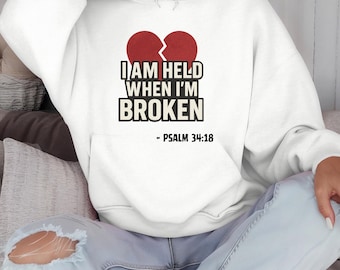 Christian Broken Hearted unisex hoodie, cadeau voor hem of haar, religieuze kleding, motiverend sweatshirt, op geloof gebaseerde trui, inspirerend