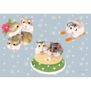 Illustrated postcard depicting  hamster's winter