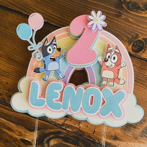 Bluey Cake Topper – Bluey Pastel Party Decor – Bluey Two-ey Party – Custom Cake Topper